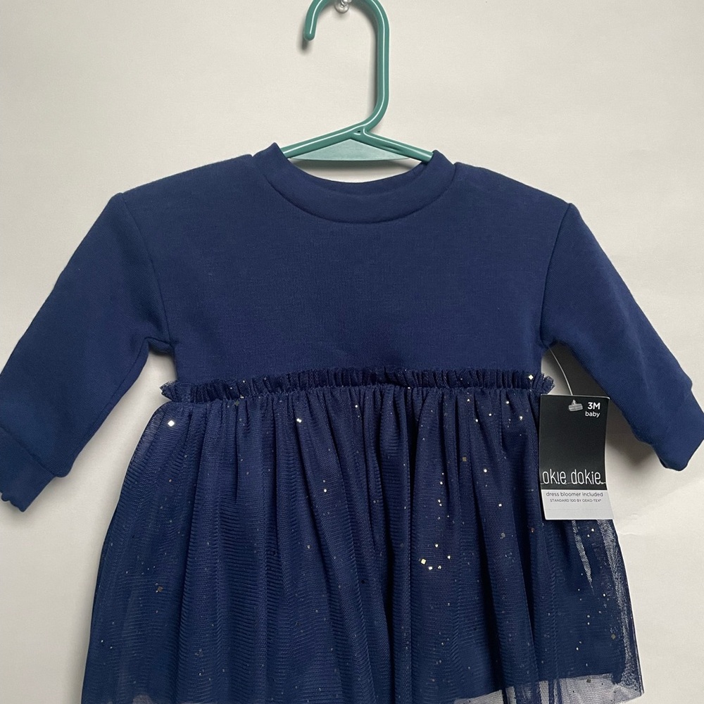 Okie dokie Navy Blue Long Sleeve Dress with Tulle Skirt